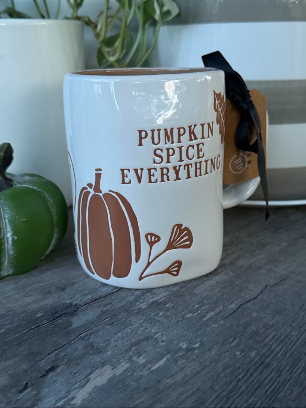 Rae Dunn White Mug with Pumpkin Spice Brown Graphics